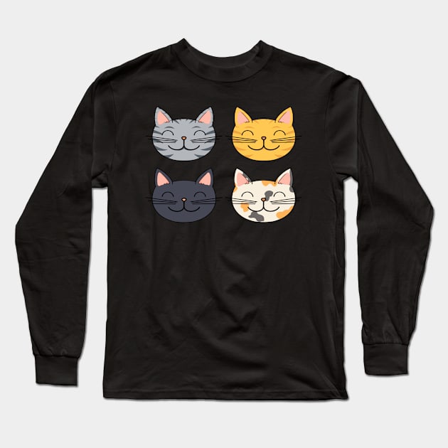 Smiling Cats Long Sleeve T-Shirt by Cat Club